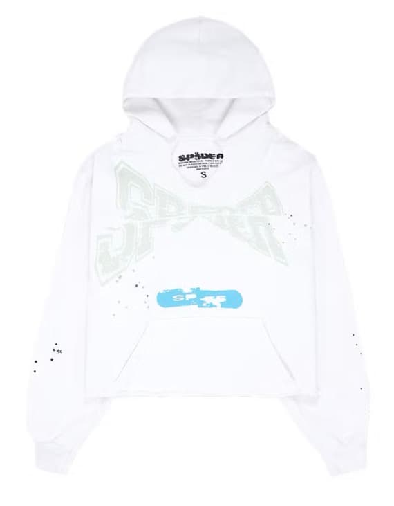 Sp5der White Cropped Hoodie